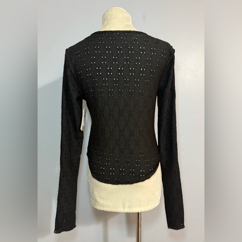 BP Black Textured Eyelet Women's Blouse - Picture 3 of 7